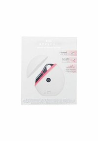 Uppvärmd LED-elguasha, rundad vit design, med rosa accent, på/av-knapp. Innehåller tre inställningar för ljusbehandling och sonic vibrationsmassage.