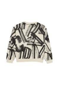 Bluza wykonana z mieszanki bawełny, z kremową bazą i dużymi wzorami w czarnych pociągnięciach pędzla. Ribbed mankiety i dół.