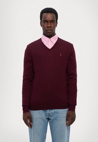 Polo Ralph Lauren SLIM FIT WASHABLE WOOL V-NECK JUMPER - Džemperis - aged wine heather