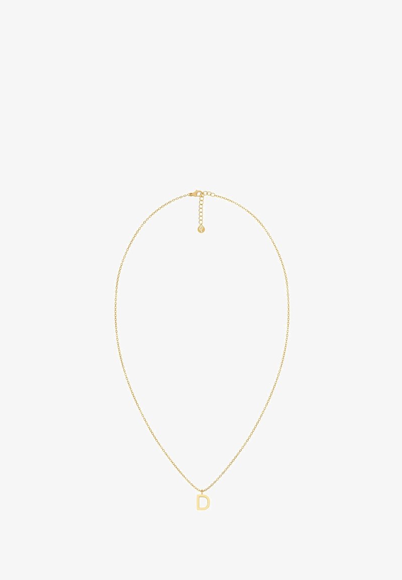 Kullatud ahelakaelakee, millel on lihtne ümmargune lingidisain ja ripats, millel on täht "D". Reguleeritav klamber koos pikendusahelaga.