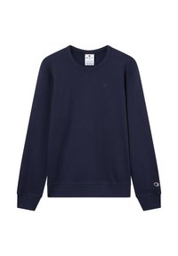 Sudadera azul marino hecha de una mezcla de algodón. Presenta mangas largas, puños acanalados, cuello redondo y un logo bordado en el pecho.