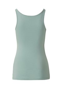 Lichtgroene tanktop met een ronde halslijn, gemaakt van zachte stof. Heeft een getailleerd ontwerp en minimale stikdetails.