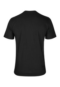 Zwarte katoenen T-shirt met korte mouwen, ronde hals, een gladde textuur en een eenvoudig ontwerp zonder patronen of versieringen.