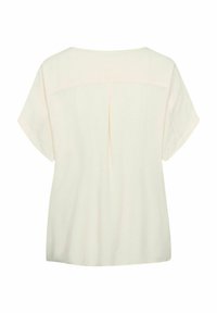 Kortärmad blus i krämfärg med rundad halsringning, baktill med veckdetalj och mjukt, lätt tyg. Ren, minimalistisk design.