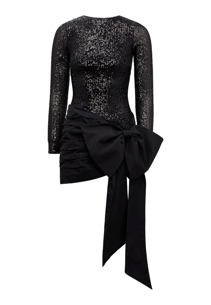 green emerald velvet dress Betsy & Adam Women's Asymmetric Sequin Bow Sleeveless Gown - Black