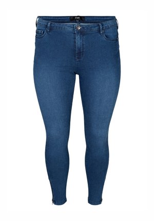 CROPPED AMY JEANS MIT REIßVERSCHLUSS - Jeans Slim Fit - dark blue