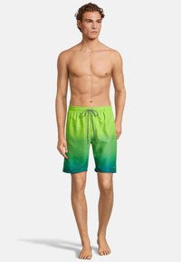 Groene en blauwe gradient zwemshorts van lichtgewicht stof, met een verstelbare tailleband en een gestructureerd ontwerp.