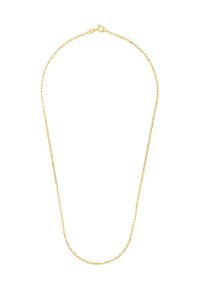 Halsband i guldtonad metall med en fin kedjedesign med ovala länkar och låsning med fjäderklämma. Mått enligt standardhalsbandslängd.