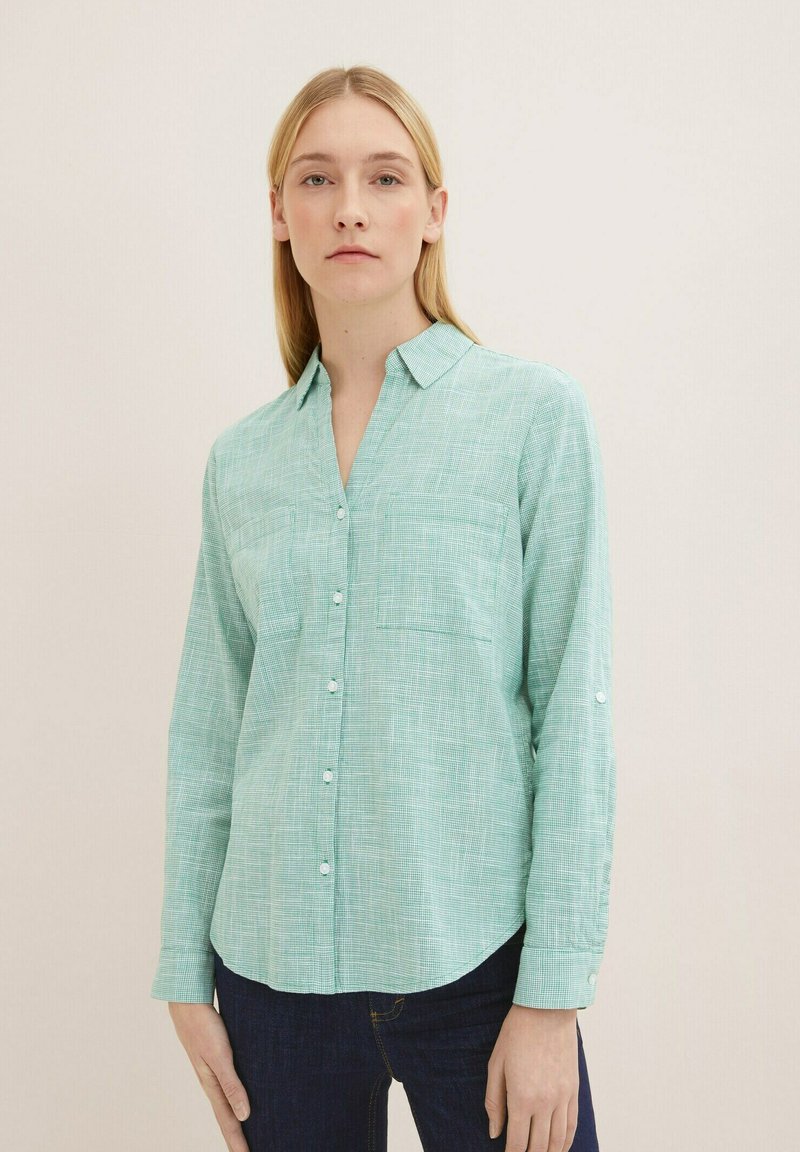 TOM TAILOR WITH SLUB STRUCTURE - Button-down blouse - vivid leaf green