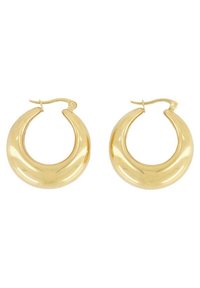 Boucles d'oreilles en ton or avec une finition lisse et brillante, présentant une forme de croissant arrondi et une fermeture à charnière.