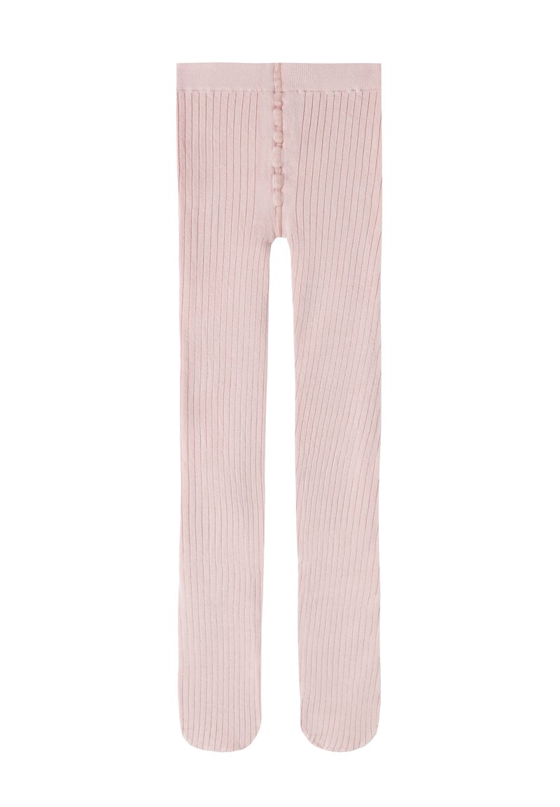 Różowe prążkowane legginsy z teksturowanej tkaniny, z poziomą szwem oraz dwoma guzikami z tyłu. Dopasowany krój, pełna długość.
