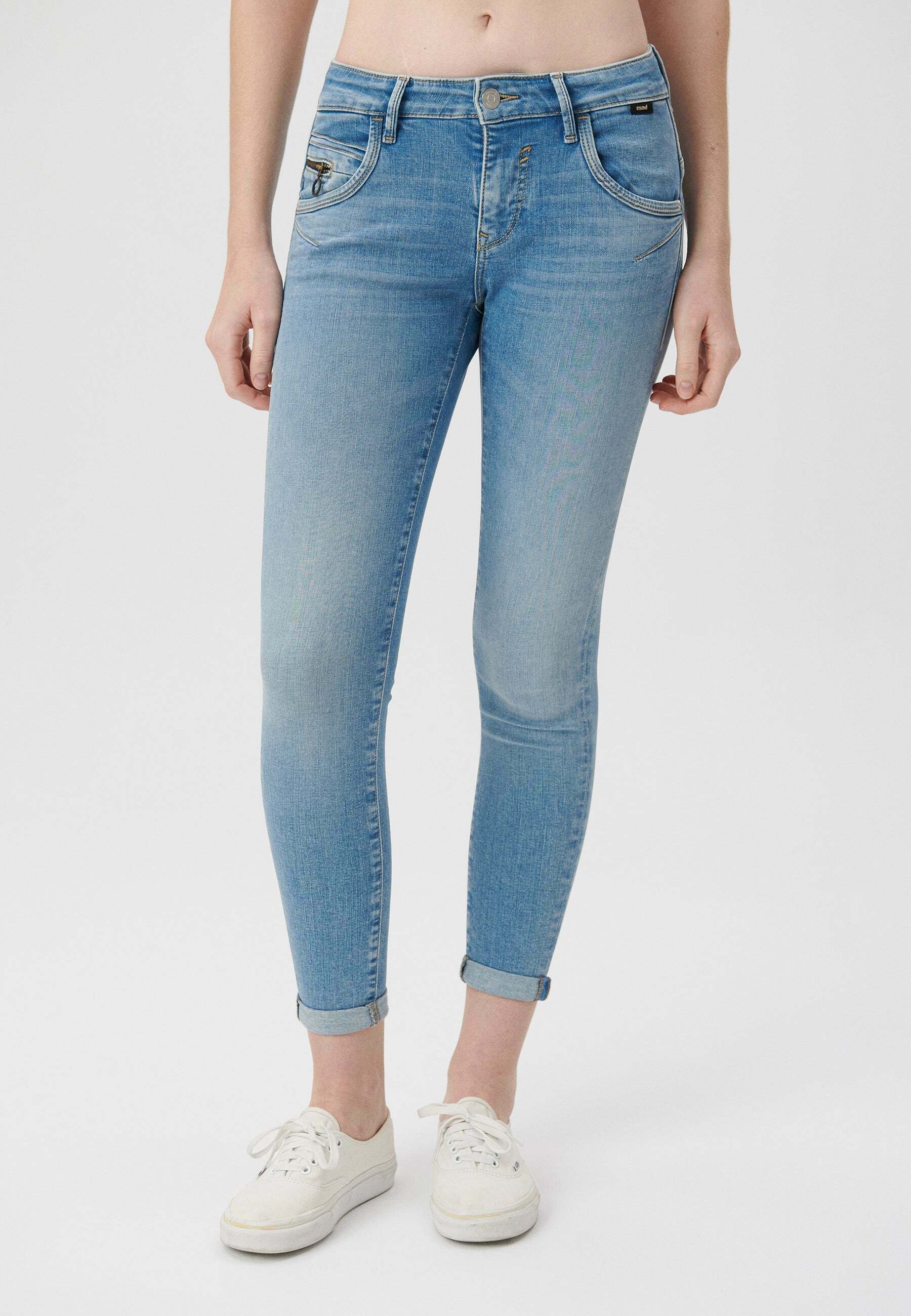 Mavi Damen Skinny Jeans LEXY 10734 – Größe W25, Mittelblau Mit Used-Effekt, Hoher Stretch