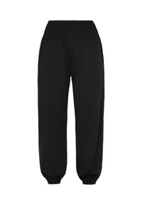 Schwarze, lässige Jogginghosen mit elastischem Bund und schmal zulaufenden Säumen, die für Komfort und legere Trageweise entworfen wurden.