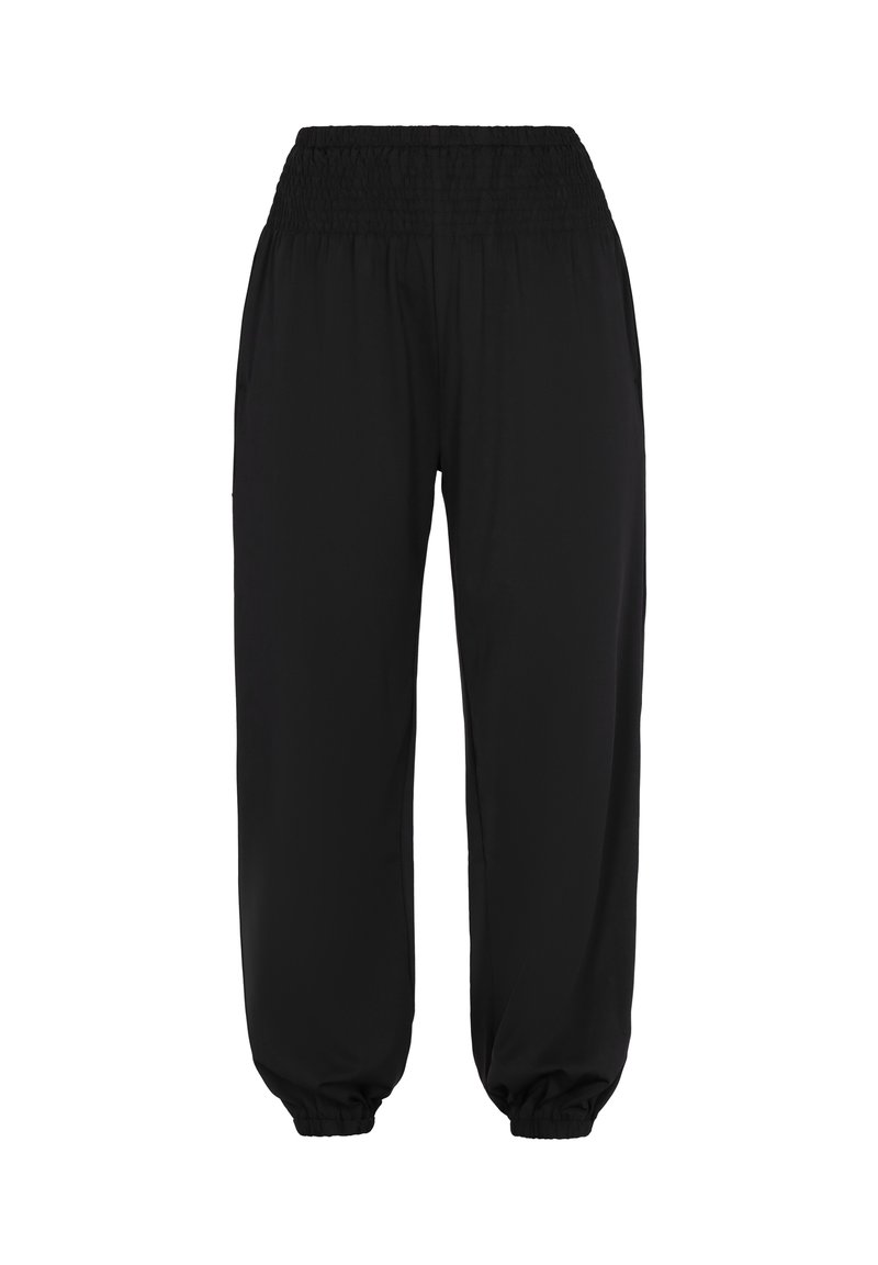 Schwarze, lässige Jogginghosen mit elastischem Bund und schmal zulaufenden Säumen, die für Komfort und legere Trageweise entworfen wurden.