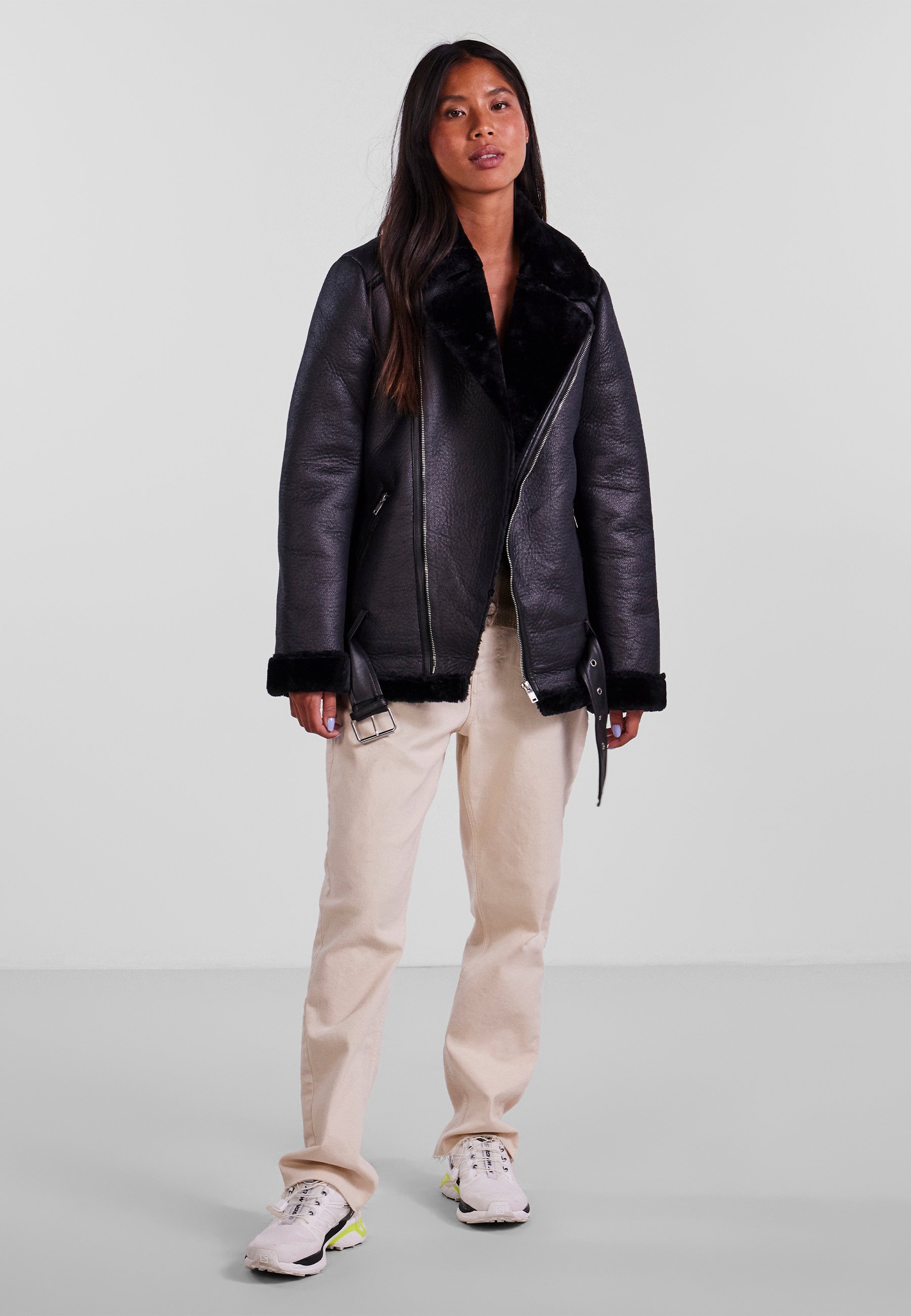 Pieces NORA AVIATOR - Faux leather jacket - black - Zalando.ie