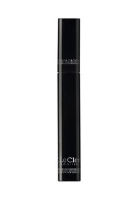 Schwarzer zylindrischer Mascara-Tubus mit glänzender Oberfläche, ausgestattet mit silbernen Akzenten und Text nahe der Basis. Kompakte Form für einfaches Handhaben.