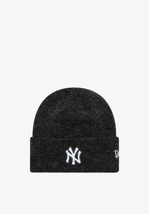 Berretto a maglia nero con risvolto e logo "NY" ricamato in bianco sul davanti. Tessuto morbido con una vestibilità aderente.