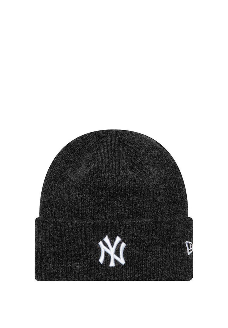 Berretto a maglia nero con risvolto e logo "NY" ricamato in bianco sul davanti. Tessuto morbido con una vestibilità aderente.