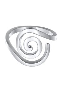 Spiralförmiger Ring aus poliertem Silber mit glatter Oberfläche, ausgestattet mit einem spiralförmigen Design und gestempelt mit 925 für die Echtheit von Sterlingsilber.
