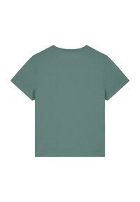 Kurzarm-T-Shirt in gedämpftem Grün, mit einem klassischen Rundhalsausschnitt, glatter Textur und einer figurbetonten Form ohne Grafiken oder Verzierungen.