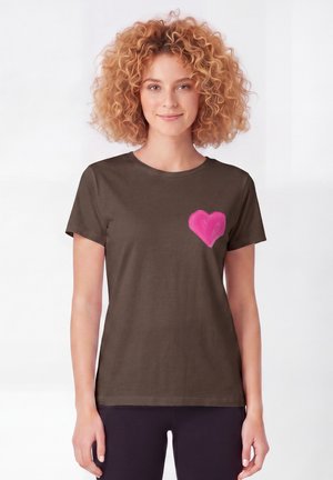 watapparel, PINK HEART - T-shirt print - mocha