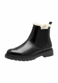 Mustad mustad, millel on tekstuur, valge kunstnaha vooder, elastsed külgpaneelid ja paks kummipõhi.