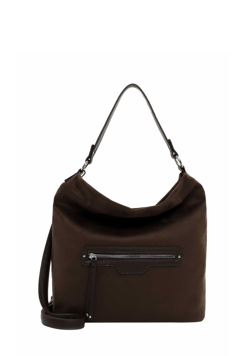 Brūnas auduma soma ar mīkstu, izskatīgu dizainu. Iespējama priekšējā rāvējslēdzēja kabata un izturīgs siksna plecu vai krusteniskai nēsāšanai.