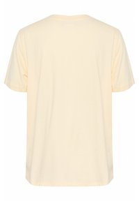 Tricou cu mânecă scurtă, de tip crew neck, din bumbac galben deschis, având spatele simplu fără logo-uri sau modele, cu o croială relaxată.