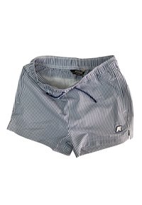 Costumi da bagno a righe blu navy e bianche con vita elastica, cordoncino e dettagli del logo. Tessuto leggero con fodera in rete.