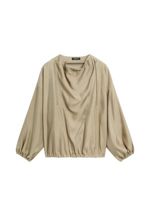 Massimo Dutti, FLOWING BLOUSE WITH DRAWSTRING NECK DETAIL - Blouse - sand