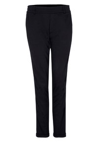Zwarte broek van lichtgewicht stof. Met een recht model, riemenlussen en een gladde afwerking zonder zichtbare accenten.