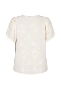 Top crema con maniche corte, caratterizzato da un motivo floreale testurizzato. Realizzato in tessuto leggero, con scollatura rotonda e vestibilità rilassata.