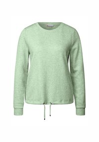 Ljusgrön långärmad topp med strukturerad tyg, rund halsringning och justerbar dragsko i nederkant. Har ribbade ärmslut.