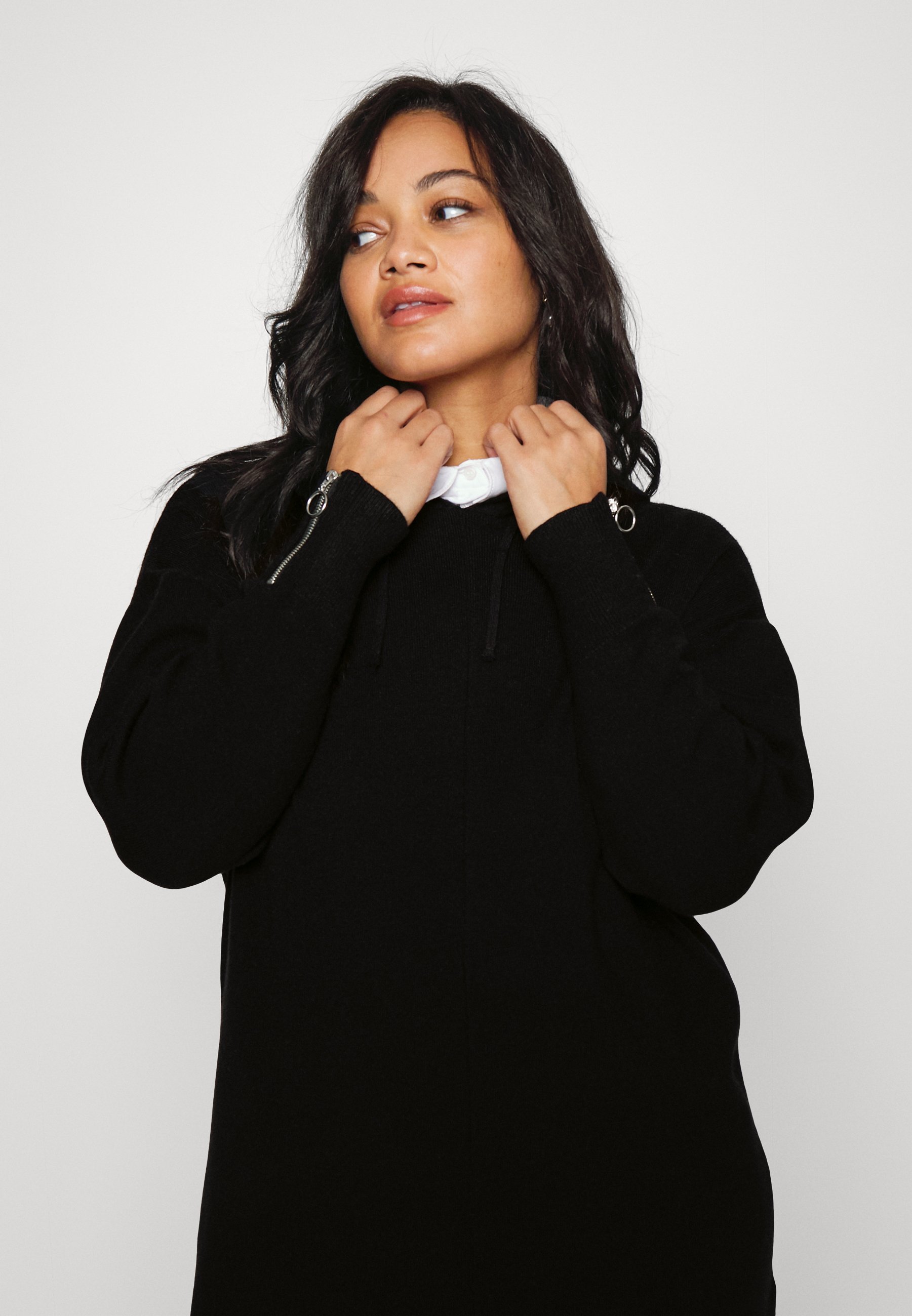 HOODED DRESS - Jumper dress - black 