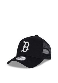 Black cap featuring a mesh back, curved visor, and a white "B" logo on the front. Includes an adjustable snapback closure.