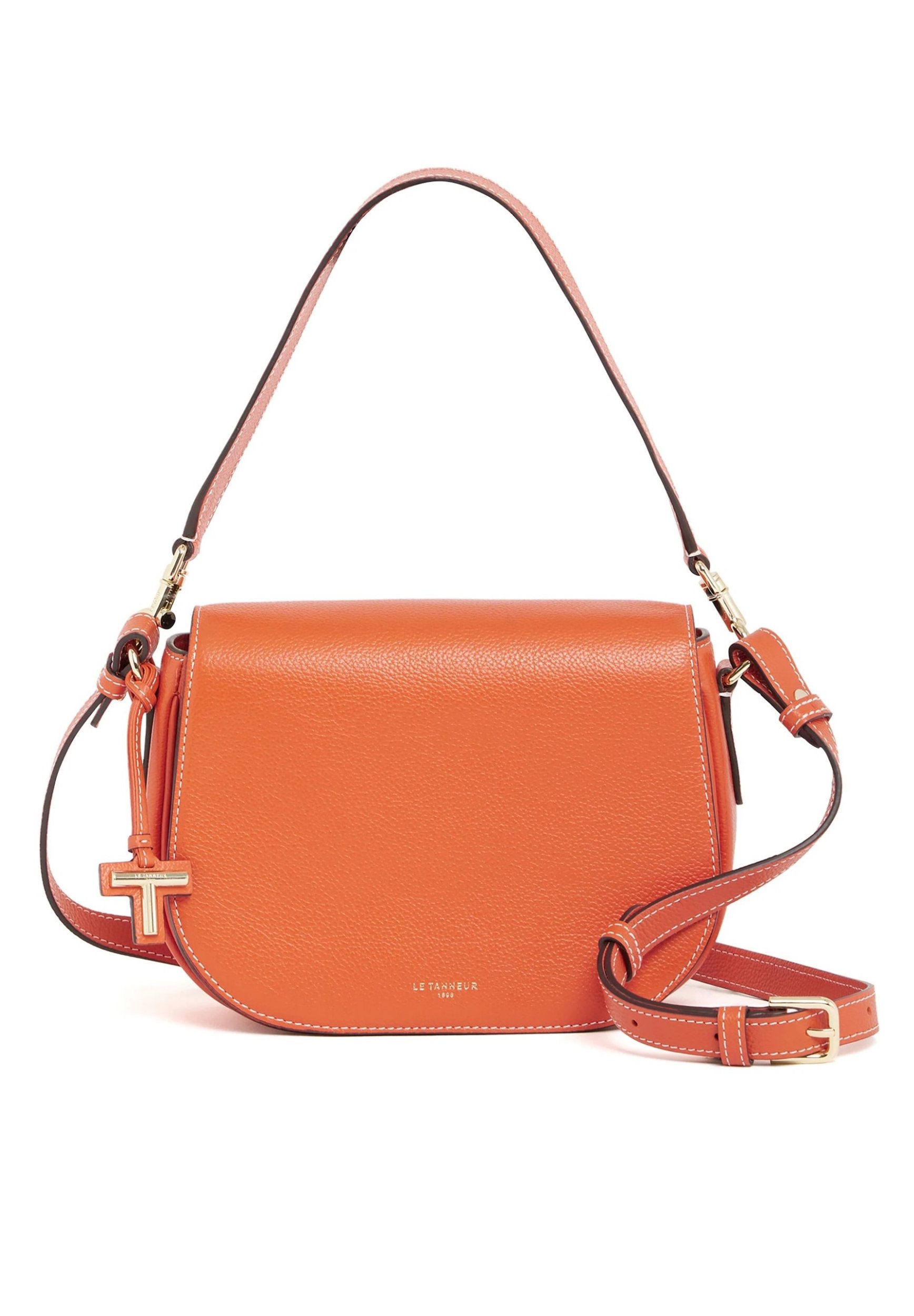 Organiseur De Sac à Main Le Tanneur - Cuir Et Toile Orange/kaki, 19.5 X 13 Cm, Neuf