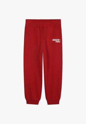 Rode joggingbroek met elastische tailleband, taps toelopende boorden en het witte "KENZO PARIS" logo op de linkerdij. Gemaakt van een zachte katoenmix.
