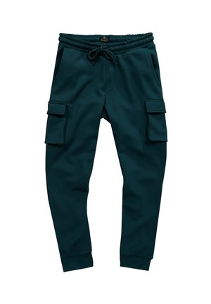 Teal sweatpants van zachte stof, met een trekkoord in de taille, zijzakken en twee cargozakken op de bovenbenen.