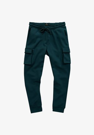 Teal sweatpants van zachte stof, met een trekkoord in de taille, zijzakken en twee cargozakken op de bovenbenen.