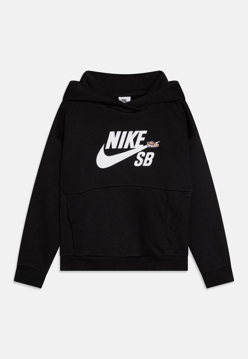 Sweat à capuche noir en tissu doux, avec un grand logo Nike blanc et "SB" imprimé en contraste sur le devant. Poche kangourou incluse.