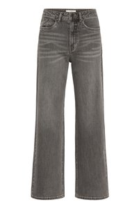 Kõrge vöökohaga, laiade jalgadega püksid tumedast hallist teksast. Omavad vööaugud, nööpidega kinnitust ja õrna pleekimist kogu kanga ulatuses.