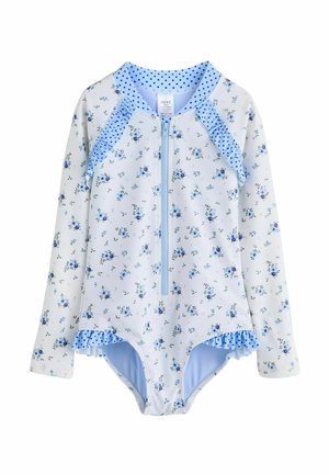 REGULAR FIT - LONG SLEEVED - Swimsuit - blue white floral polka dot