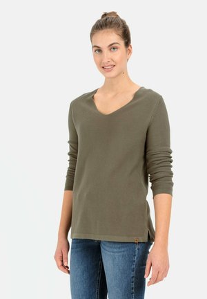 MIT V-AUSSCHNITT - Strickpullover - olive