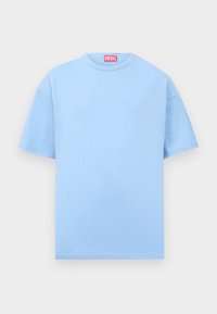 Light blue Diesel short-sleeve T-shirt with crew neck and small embroidered logo on chest, displayed on plain background.