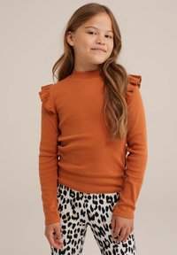 WE Fashion GERIBD MET RUCHES - Top dugih rukava - brown