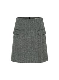 Hahnentritt-Muster Rock in Schwarz und Weiß, mit zwei seitlichen Taschen, einem Reißverschluss hinten und einem geraden Schnitt.
