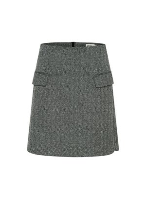 Hahnentritt-Muster Rock in Schwarz und Weiß, mit zwei seitlichen Taschen, einem Reißverschluss hinten und einem geraden Schnitt.