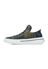 Unselected, navy gold bandana print leather