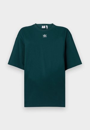T-shirt de algodão oversize verde escuro com mangas curtas e decote redondo, com o logótipo da Adidas em branco no peito.