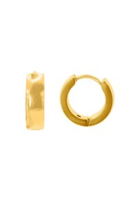 Boucles d'oreilles créoles en or avec une finition brillante et une texture lisse. Le design présente une ouverture fendue pour un usage facile.